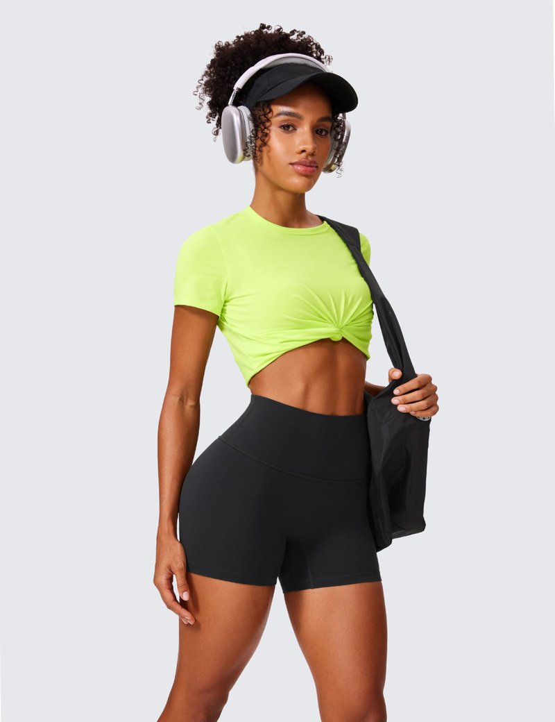 CRZ YOGA Secretsculpt Butterlift Biker Shorts 4" - No Front Seam High Waisted Womens Workout Gym Booty Scrunch Butt Black Small