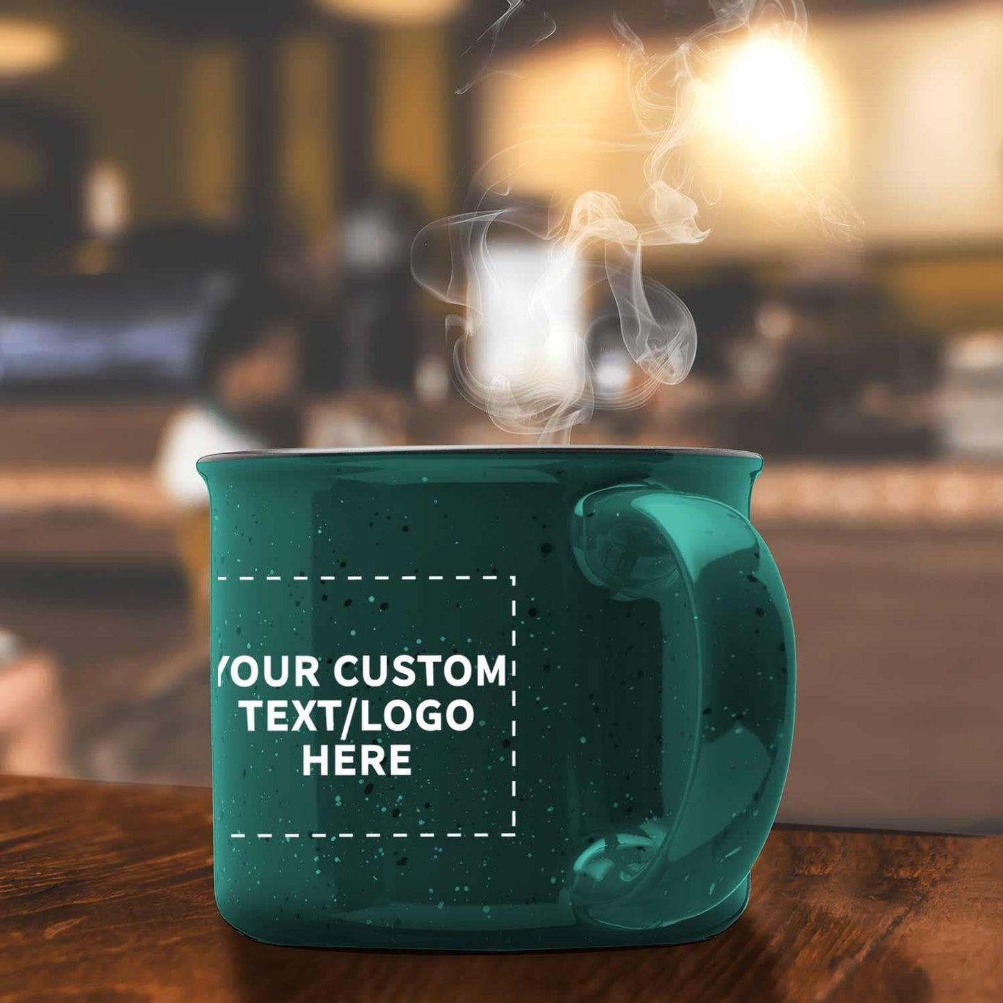 DISCOUNT PROMOS Custom Ceramic Campfire Coffee Mugs 13 oz. Set of 1, Personalized Bulk Pack - Perfect for Tea, Espresso, Cappuccino, Hot Cocoa - Green