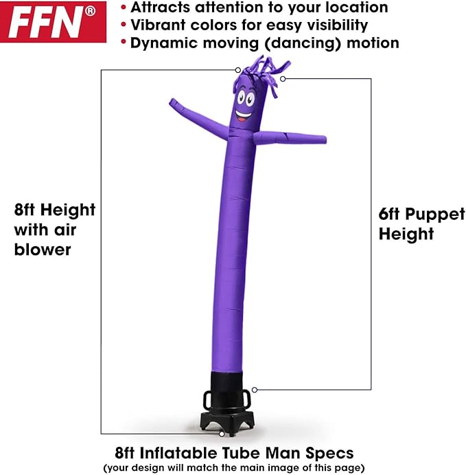 Now Open 8 Foot Tall Inflatable Tube Man Air Powered Waving Puppet, Air Blower Motor Included with 6 Foot Dancer by Feather Flag Nation