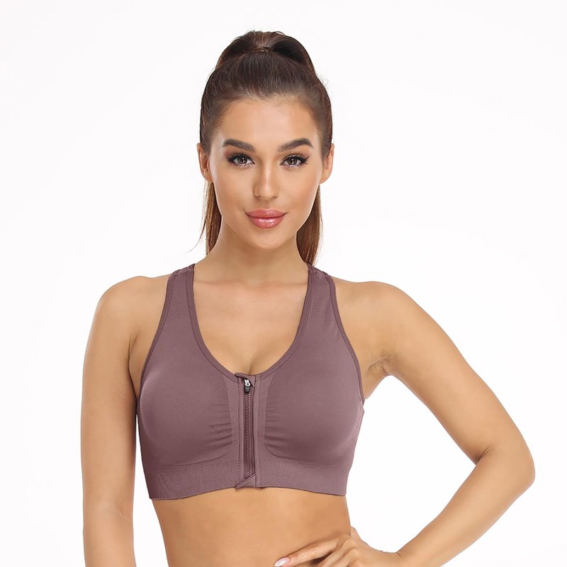Women's Zip Front Sports Bra Wireless Post-Surgery Bra Racerback Yoga Sports Bras Post Breast Augmentation Bras Workout Running Compression Bras 3 Pack (X-Large, 3 Pack(Black+Flesh+Light Purple))