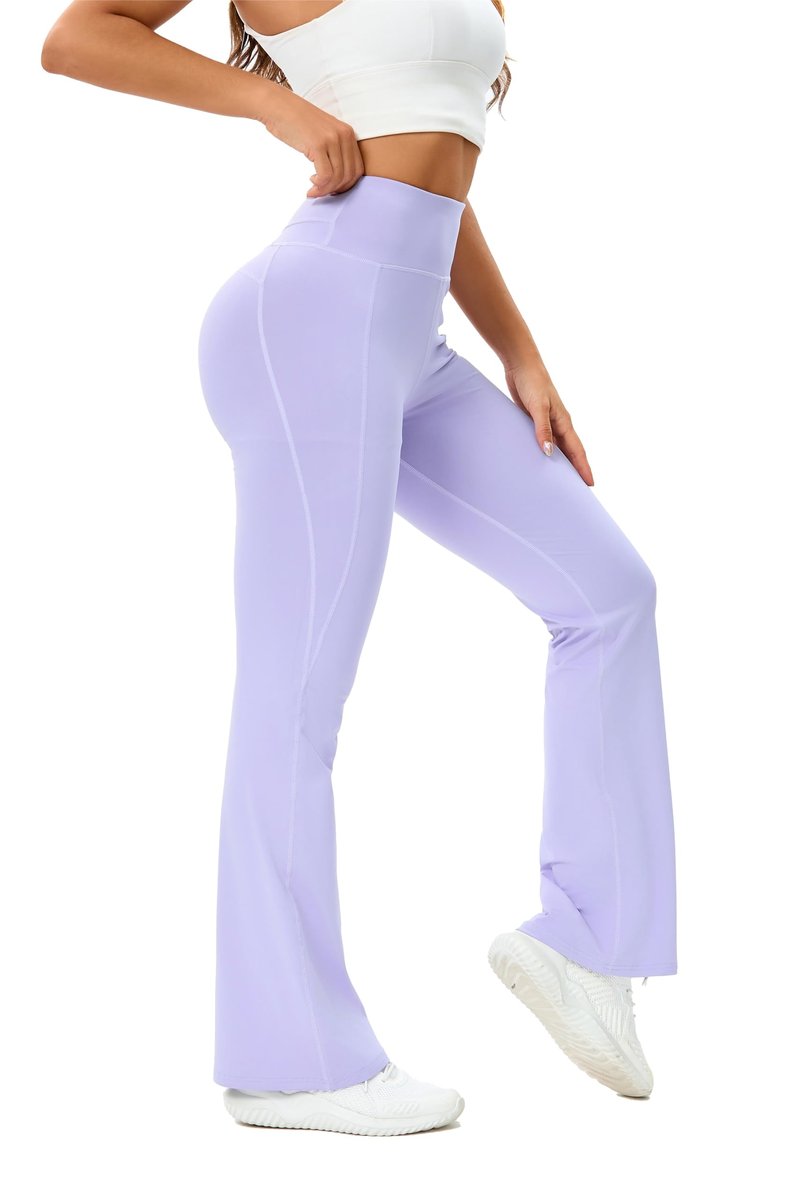 LALA BIRDS Flare Leggings for Women,High Waisted Women Yoga Pants with Tummy Control,Casual Bell Bottoms Flared Leggings for Yoga,Workout,Gym (US, Alpha, Small, Regular, Long, Light Purple)