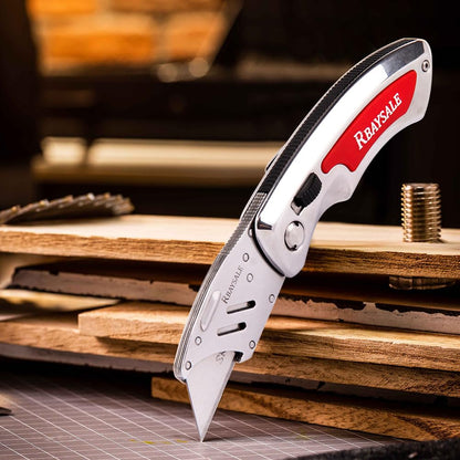 RBAYSALE Utility Knife Folding Heavy Duty Carpet Cutter with 5 SK5 Blades 420 Stainless Steel Retractable Box Cutter with Safety-Lock Design Craft Tradesman Knife 180g