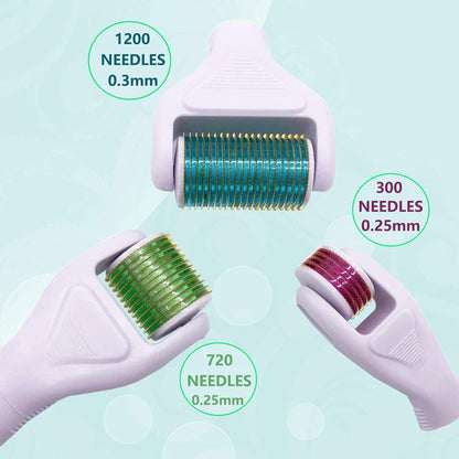 Derma Roller for Face and Body - Angel Kiss 4 in 1 Titanium Microneedling Roller Kit Micro Needle Microneedle Roller, 300 and 720 Needles 0.25mm,1200 Needle 0.3mm, Microdermabrasion Roller Men Women