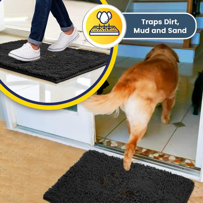 Muddy Mat® Original Dog Door Mat for Muddy Paws, Super Absorbent Microfiber, Non-Slip Washable Pet Rug, Quick Dry Chenille Entryway Carpet, Machine Washable Indoor Outdoor mat, Charcoal 24"x35"