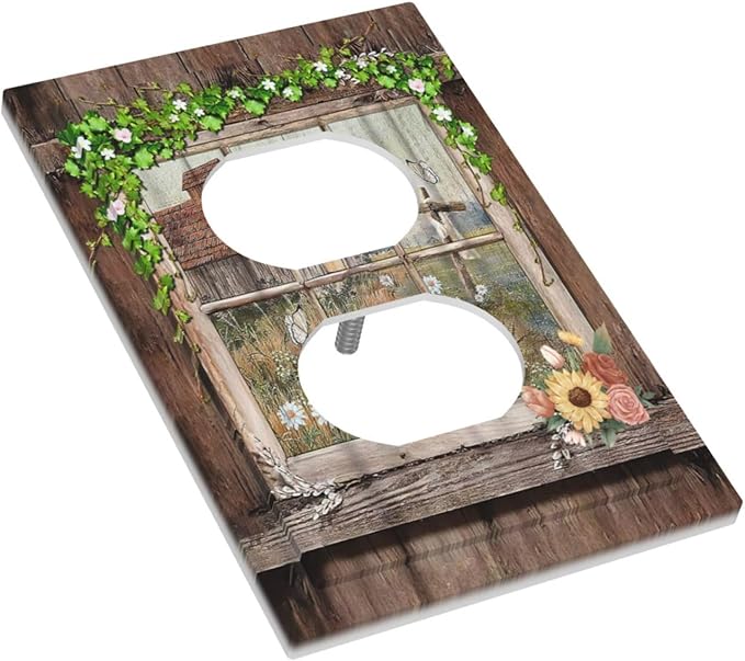 Farm Barn Farmhouse Rustic Country Flower 1 Gang Duplex Receptacle Switch Wall Plate Decorative Switchplate Outlet Covers Electrical Plug Cover Faceplate for Bathroom Home Decor