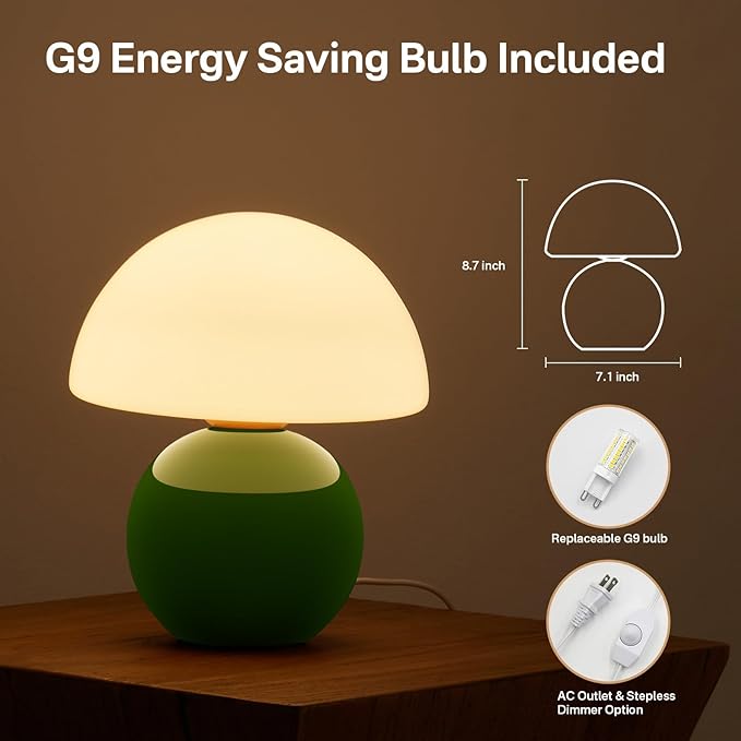 Mushroom Lamp Table Lamp for Bedroom,Desk Bedside Small Lamps for Living Room Night Stands,Mushroom Decor Cute Mini Modern Mid Century Lamps,Unique Aesthetic Home Decor(Christmas Green)