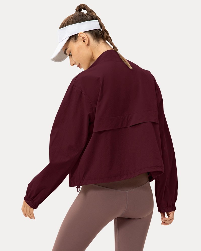 Locachy Women's Lightweight Zip Up Athletic Jacket Stand Collar Windproof Sun Protection Workout Outdoor Jacket Burgundy XS