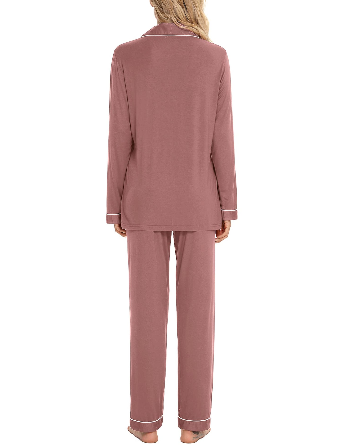 Anjue Pajama Sets for Women Soft Long Sleeve Sleepwear Womens Button Down Nightwear Soft Pj Lounge Sets Halloween Family Party(Pink,M)