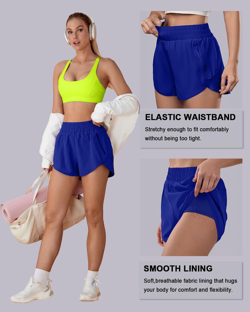 BMJL Women's Running Shorts Elastic High Waisted with Pockets, 2.5" Sporty Workout Quick Dry Athletic Shorts(M,RoyalBlue)