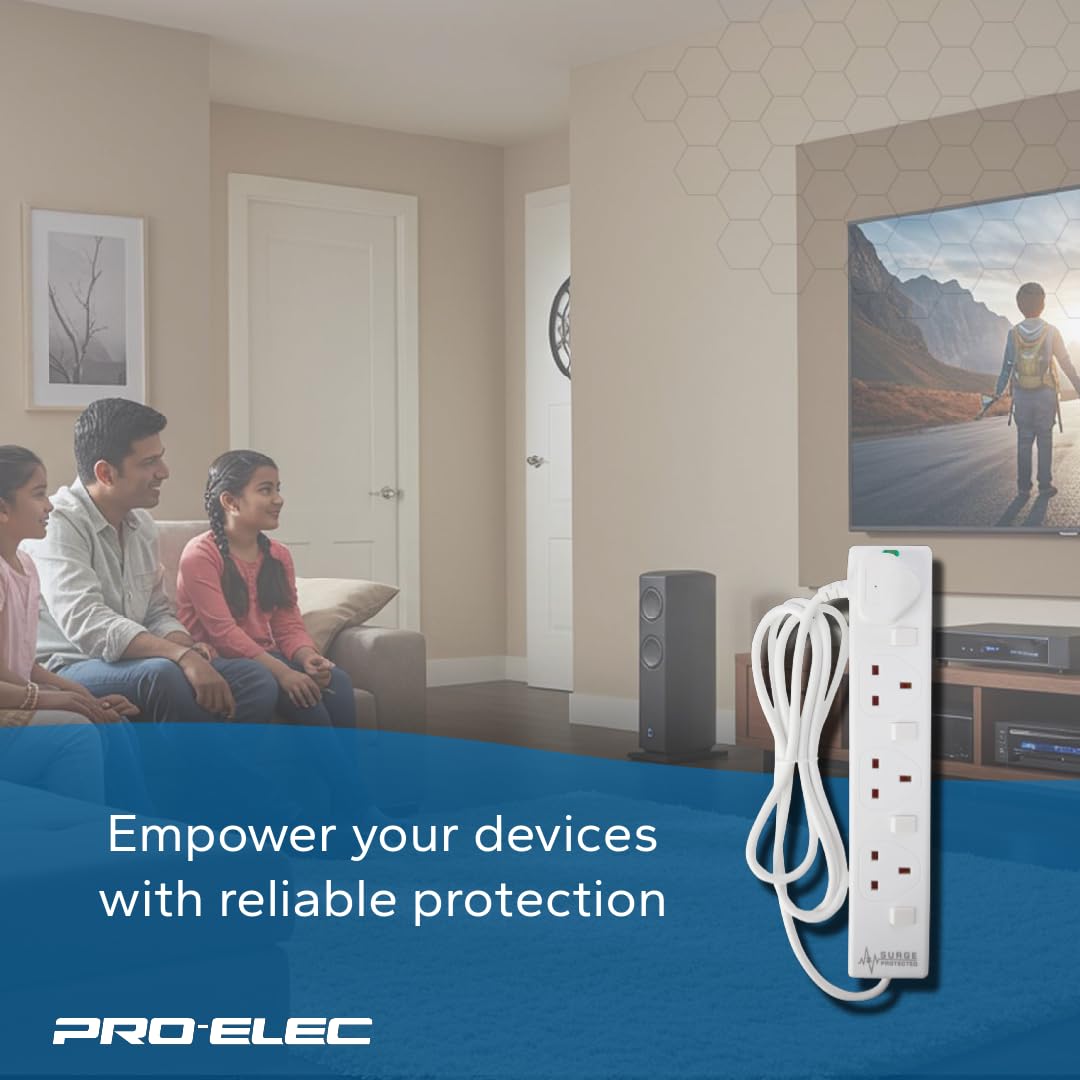pro elec plpl15330pl 2 m Switched and Surge Protected 4 Gang Extension Lead white
