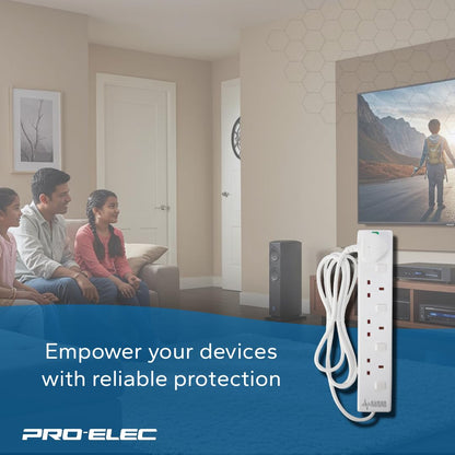 pro elec plpl15330pl 2 m Switched and Surge Protected 4 Gang Extension Lead white