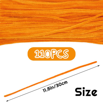 110 Piece Orange Craft Pipe Cleaners - Chenille Stem Art Supplies for Home Decoration Projects