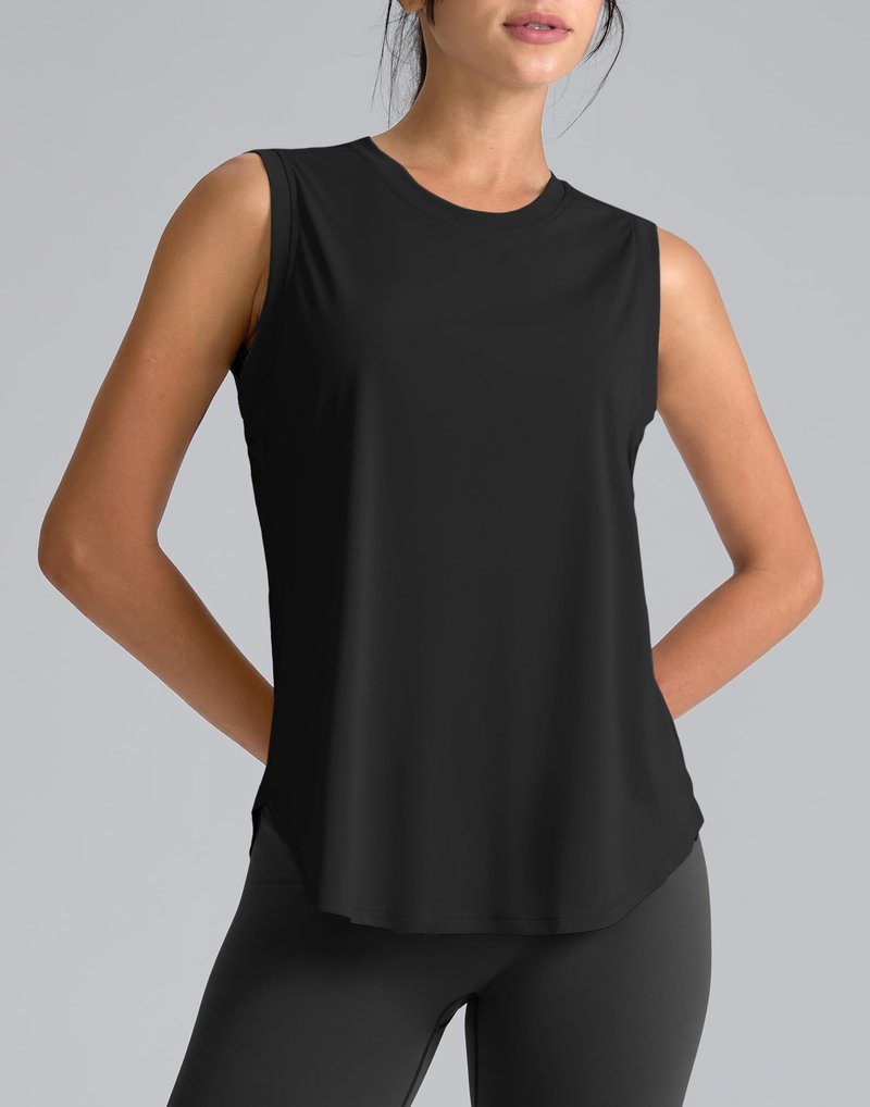 SANTINY Women's Sleeveless Workout Tops Breathable Lightweight Active Tennis Yoga Shirts Athletic Running Tank Tops for Women (Black_XS)