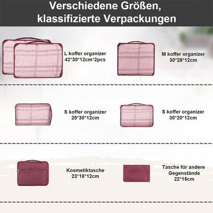 10 Packing Cubes for Suitcases – Luggage Organiser in Various Sizes – Mesh Travel Packing Cube Set in Assorted Colours (10 Dark Red Mixed Sizes)