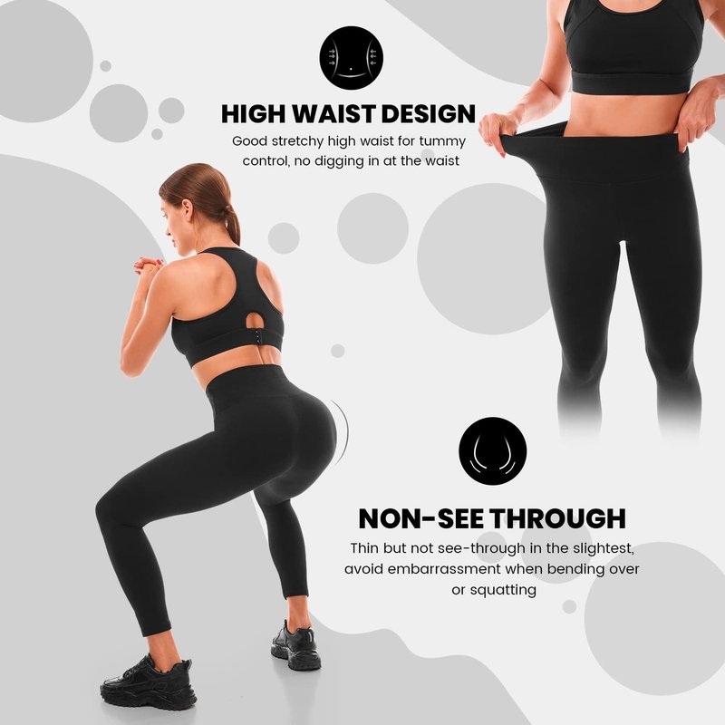 Leafigure Leggings with Pockets for Women, High Waisted Workout Leggings for Gym Navy Blue SM