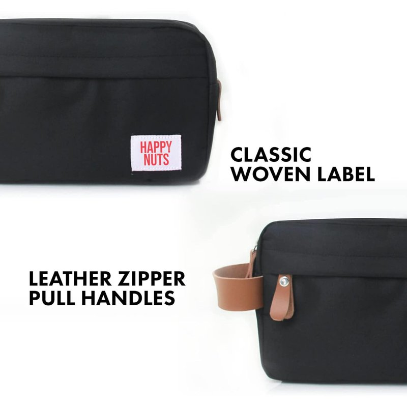 HAPPY NUTS Men's Toiletry Bag, Canvas Organizer Bag, TSA Approved (Black)