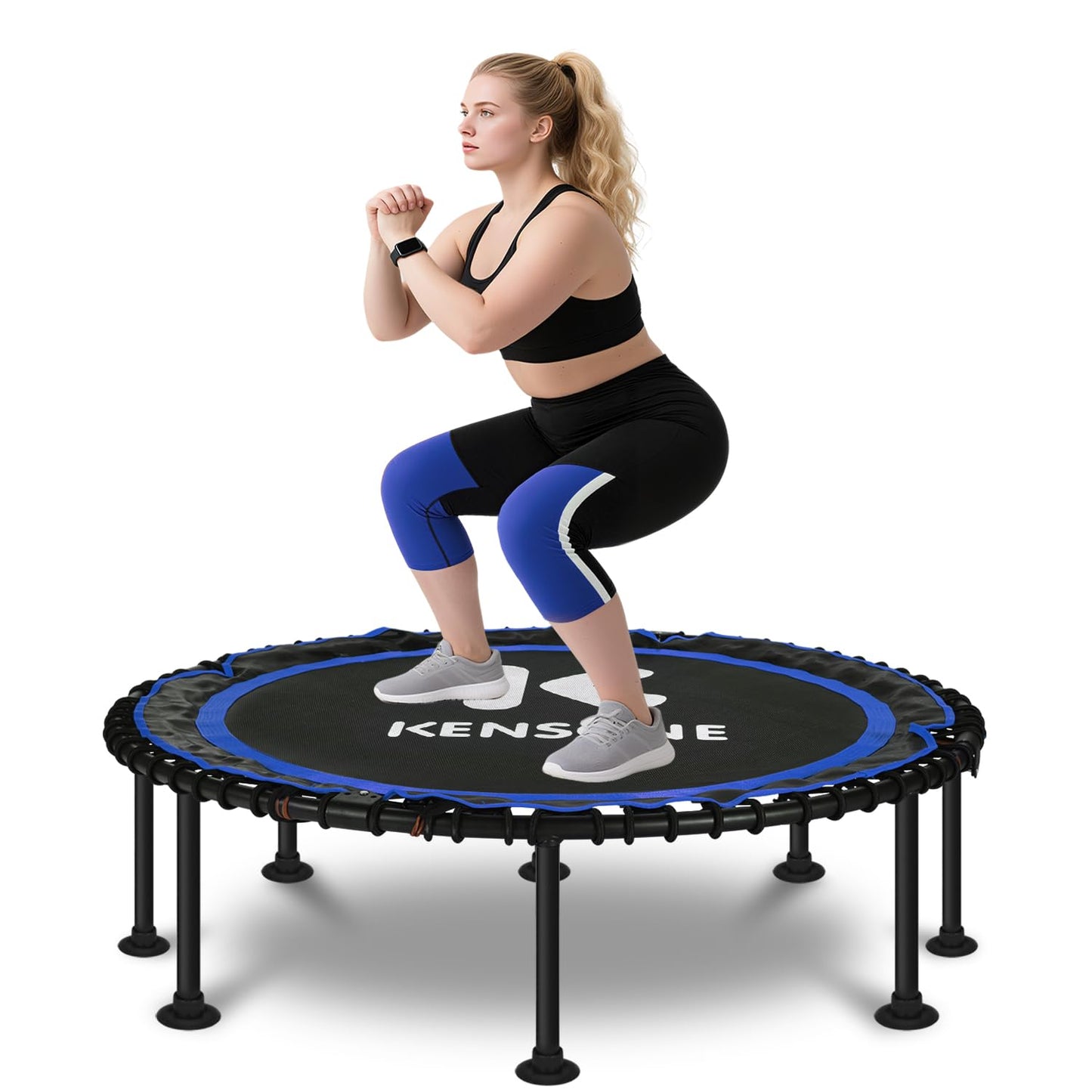 K KENSONE 48" Foldable Rebounder Trampoline for Adults with Bungee, 550 LBS Quiet Indoor Mini Trampoline for Adults Fitness, Gym Workout, Home Exercise, Blue