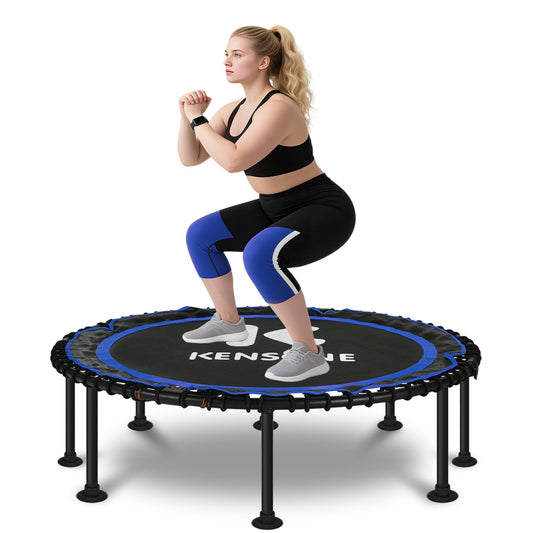 K KENSONE 48" Foldable Rebounder Trampoline for Adults with Bungee, 550 LBS Quiet Indoor Mini Trampoline for Adults Fitness, Gym Workout, Home Exercise, Blue