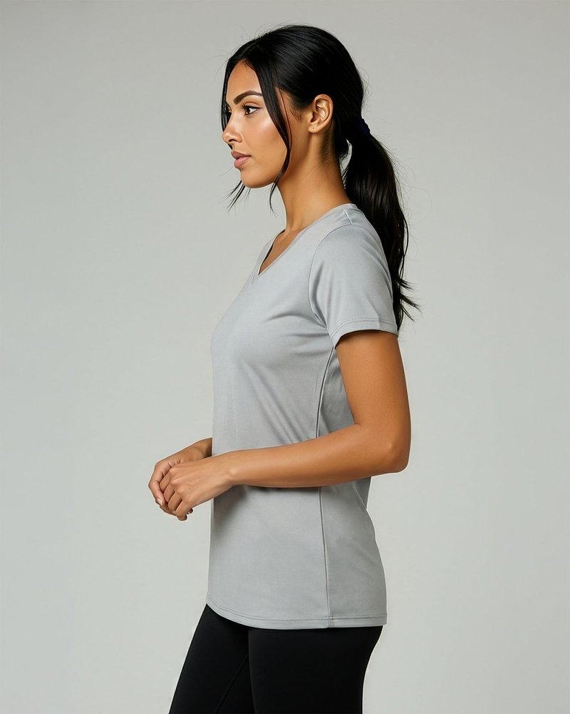 Real Essentials 5 Pack: Women's Dry-Fit Short Sleeve V Neck T Shirt Workout Fitness Yoga Top Tee, Set 12, S