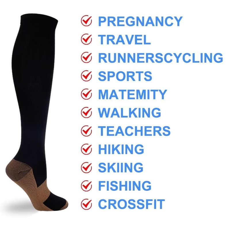 Double Couple 7 Pairs Copper Compression Socks for Men Women Knee High Stockings Support Socks for Sports