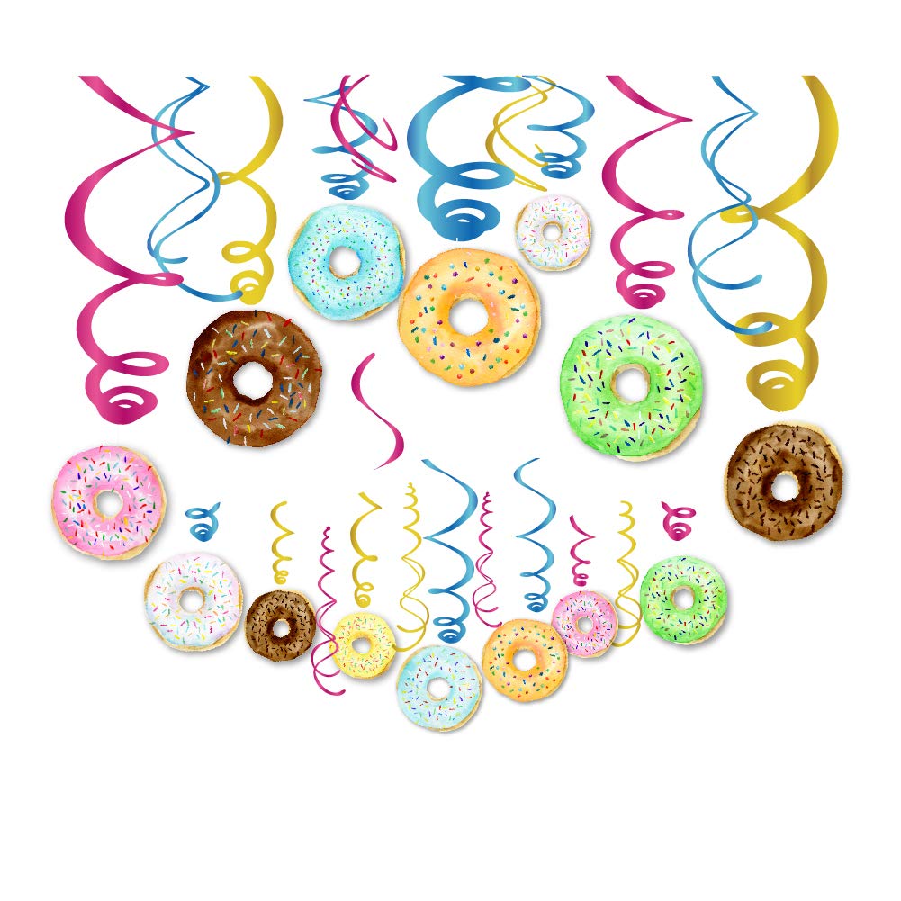 CC HOME 15Pack Donut Cake Hanging Swirls Doughnut Dessert Ceiling Streamer Birthday Party Decorations Donut Themed Party Favors for Holiday Baby Shower Home Decoration Party Supplies