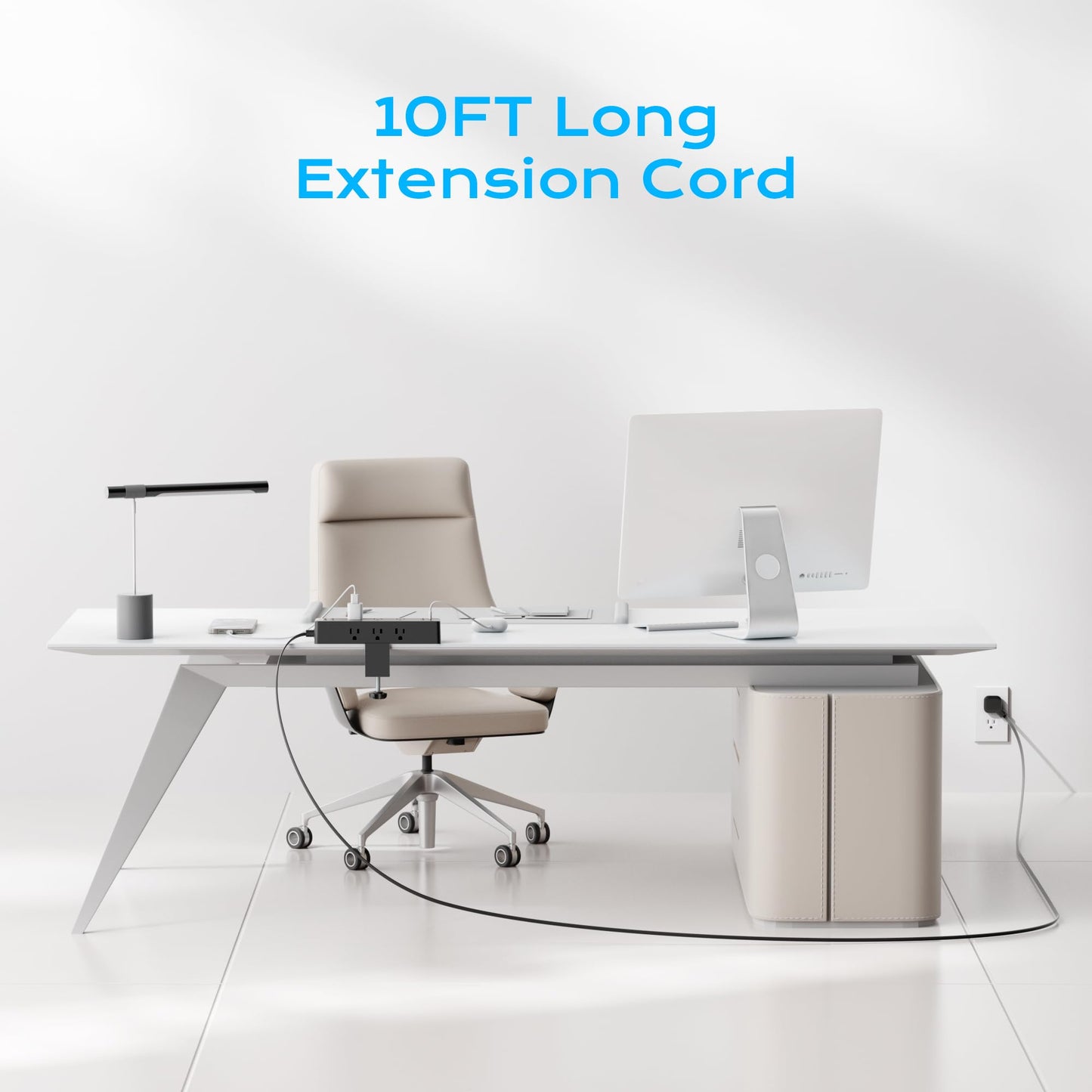 Flat Plug Desk Clamp Power Strip 10FT, 40W Total Fast Charging Station, Dual PD 20W USB C Ports, Desk Edge Mount Power Strip 9 AC Outlets 8 USB Ports(4 USB C) Surge Protector, Fit 1.7" Tabletop Edge