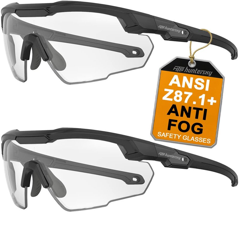 HTS HUNTERSKY S57 2 Pack Clear Lens Ballistic Tactical Shooting Glasses ANSI Z87+ UV400 Anti-Fog Eyewear for Airsoft Range Security and Outdoor Sports, for Men and Women