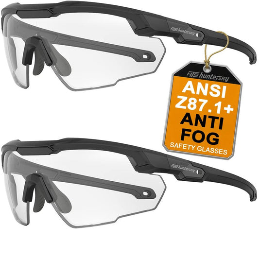 HTS HUNTERSKY S57 2 Pack Clear Lens Ballistic Tactical Shooting Glasses ANSI Z87+ UV400 Anti-Fog Eyewear for Airsoft Range Security and Outdoor Sports, for Men and Women
