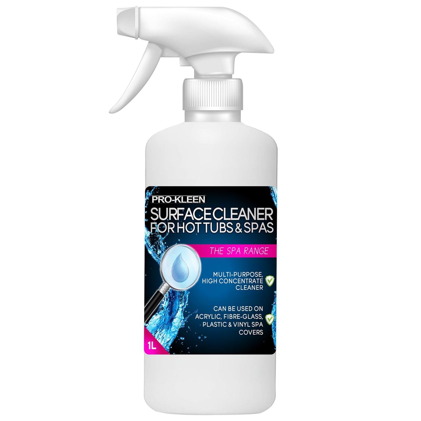 Pro-Kleen Hot Tub & Spa Surface Cleaner Spray - Removes Dirt, Oil & Grease - Suitable for Gold Plate, Brass, Plastic, Acrylic & Fibreglass. (1 Litre)