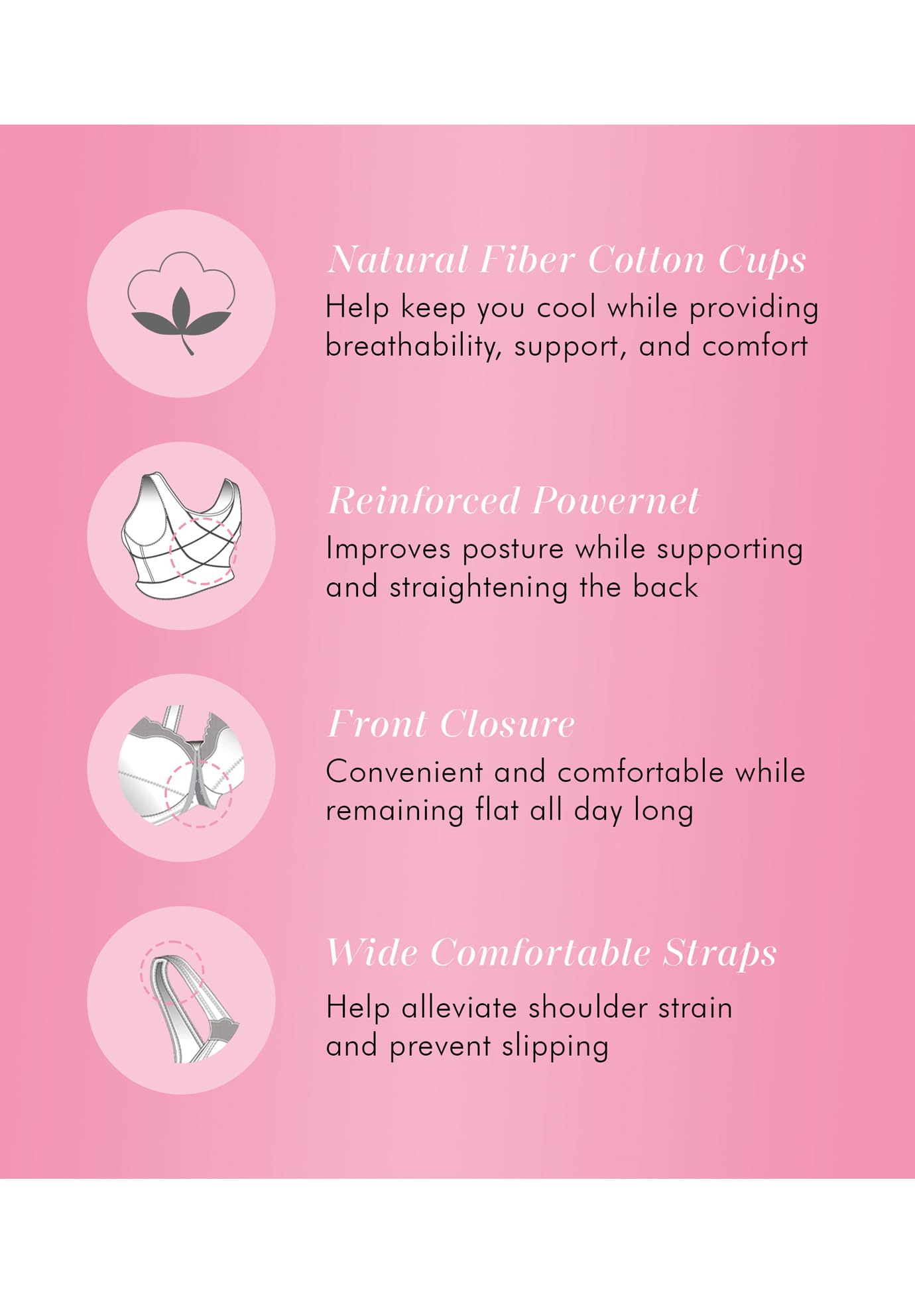 Exquisite Form 5100531 Women's Fully Wireless Cotton Back & Posture Support Bra with Front Closure & Lace White