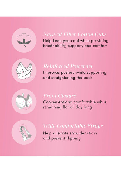 Exquisite Form 5100531 Women's Fully Wireless Cotton Back & Posture Support Bra with Front Closure & Lace White