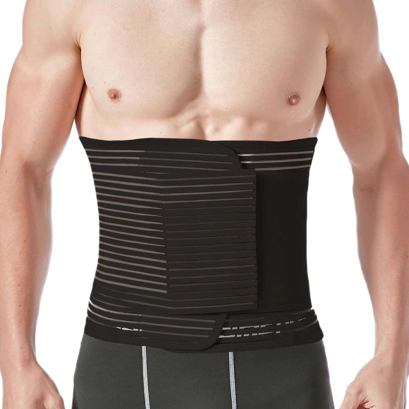 Reian Abdominal Binder for Post Surgery & Postpartum Recovery, Abdomen Hernia Support Belt for Women & Men (Black, Large)