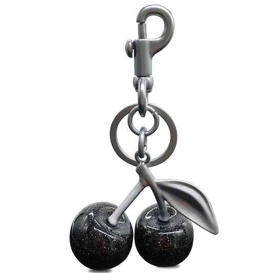 EIOYUMY Cherry Keychain Pendant Bag Charm for Women, Shiny Resin & Metal Accessories for Purses and Handbags (Black)