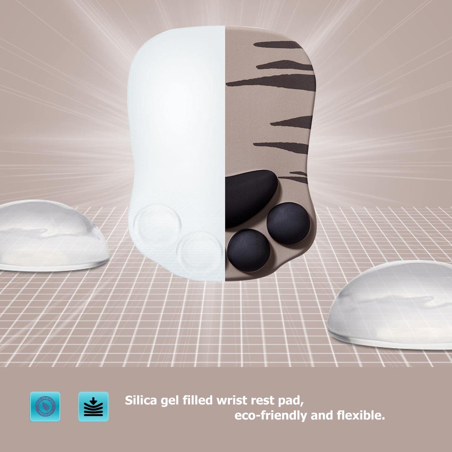 DOBAOJIA Mouse Pad Cat Paw, Ergonomic Mouse Pad, Mouse Mat with Wrist Support, Silicone Gel Mouse Pad, Cute Mouse Pad, Kawaii Mouse Pad, for Home/Office/Gaming, Mouse Mat Grey & Black