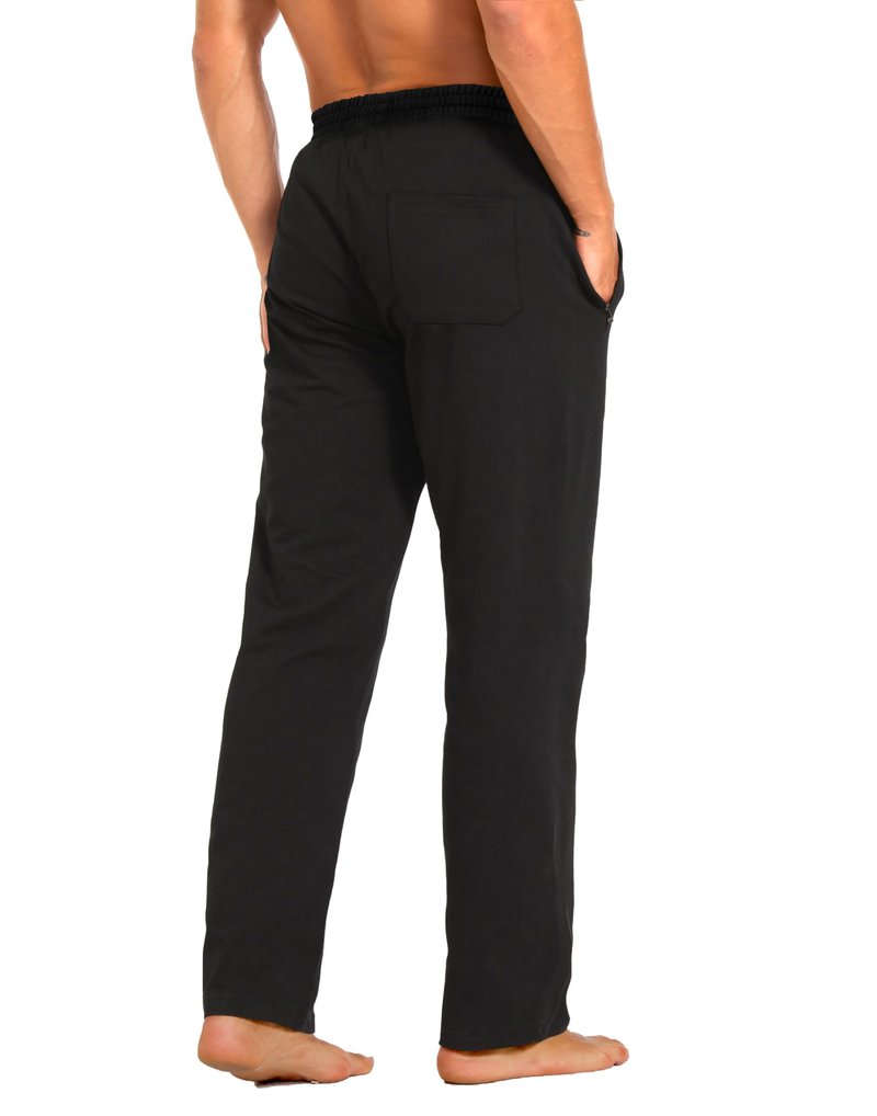 Men's Sweatpants Cotton Yoga Pants Casual Jersey Pants for Men Open Bottom Straight Leg with Zipper Pockets BK Large