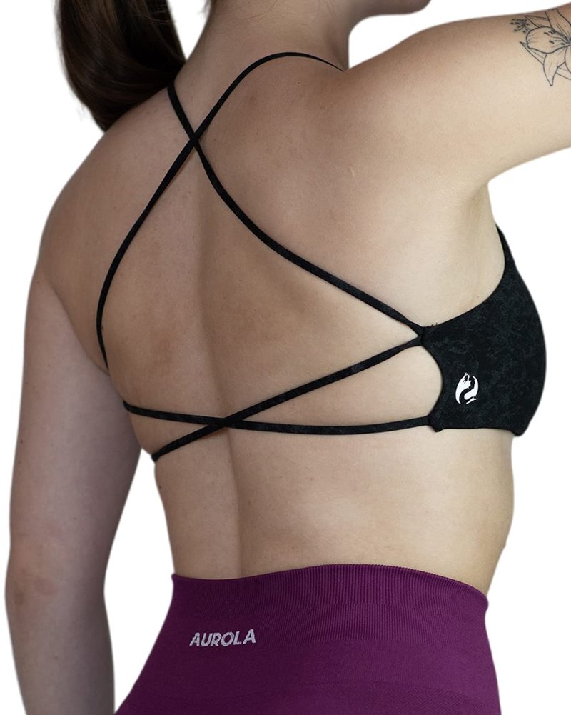 AUROLA Women Workout Sports Bras Backless Strappy Criss Cross Light Support Athletic Bra Gym Fitness Yoga Bra, Black, M
