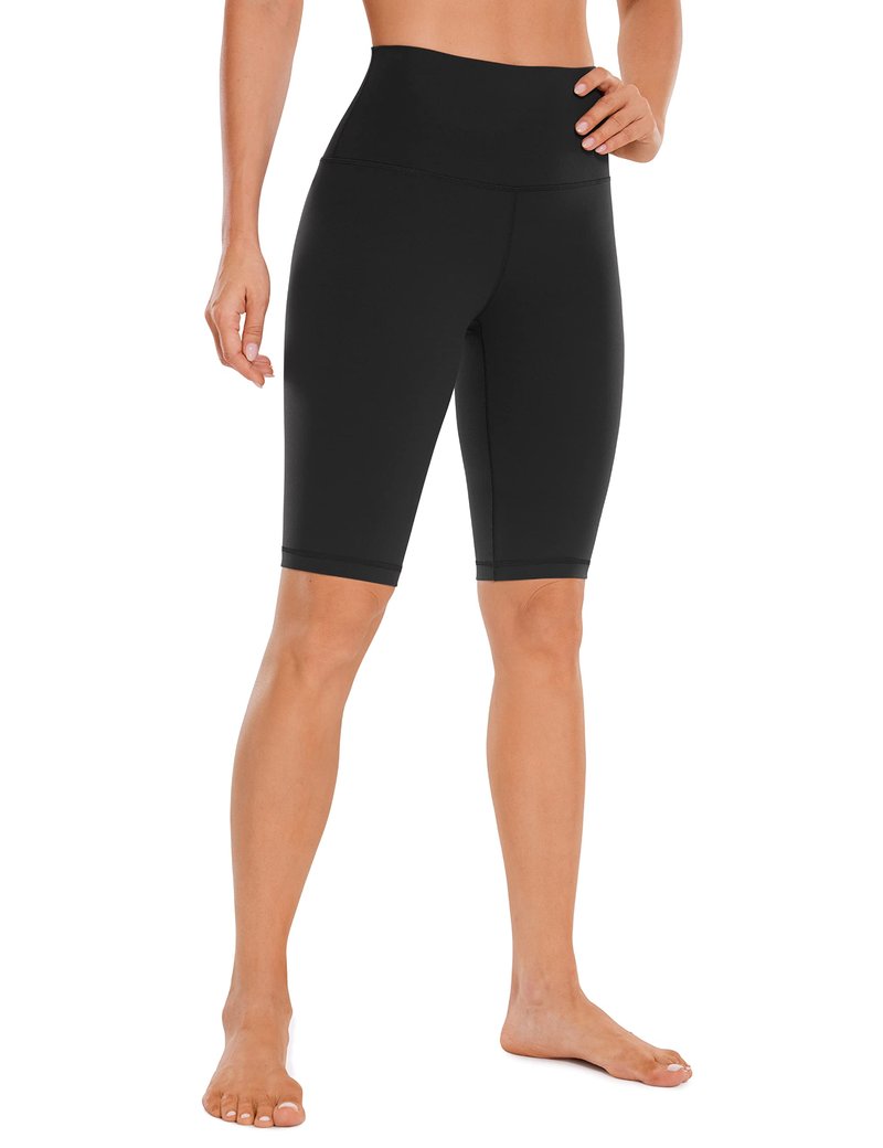 CRZ YOGA Womens Butterluxe Biker Shorts 10'' - High Waisted Workout Volleyball Yoga Spandex Buttery Soft Black Medium
