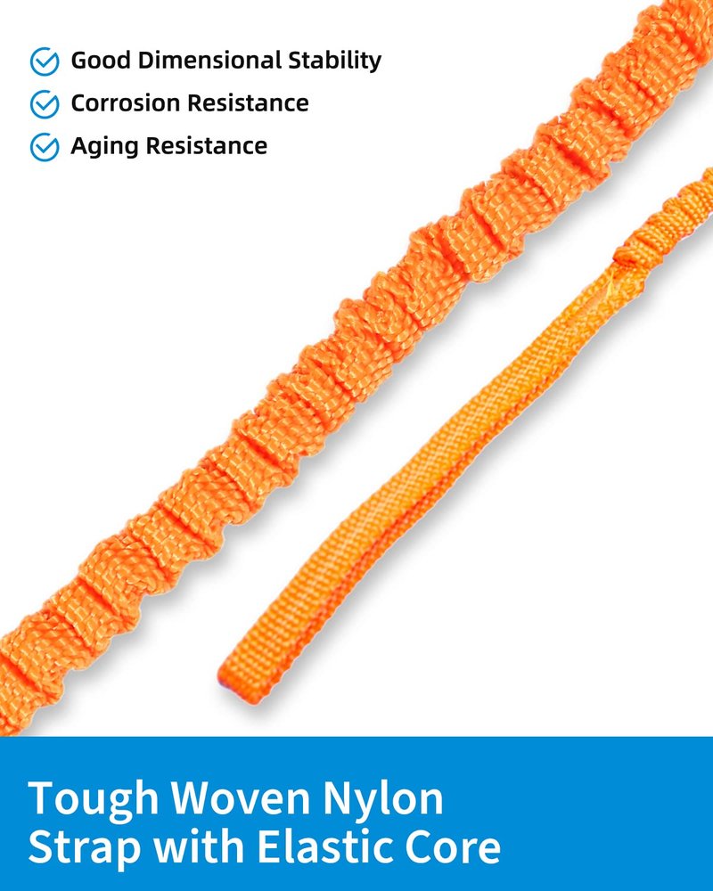 OCEANBROAD Kayak Paddle Leash with D-Ring Stretchable Bungee Strap Lanyard Rope for SUP Kayaking Boating Canoeing Fishing Pole Rod 4-7 Feet Orange 1 Pack