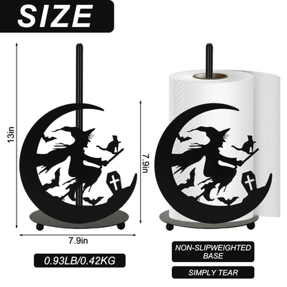 JarThenaAMCS Halloween Paper Towel Holder Black Witch Kitchen Decor Accessories for Home Bathroom, Large Metal Towel Holder Stand for Countertop