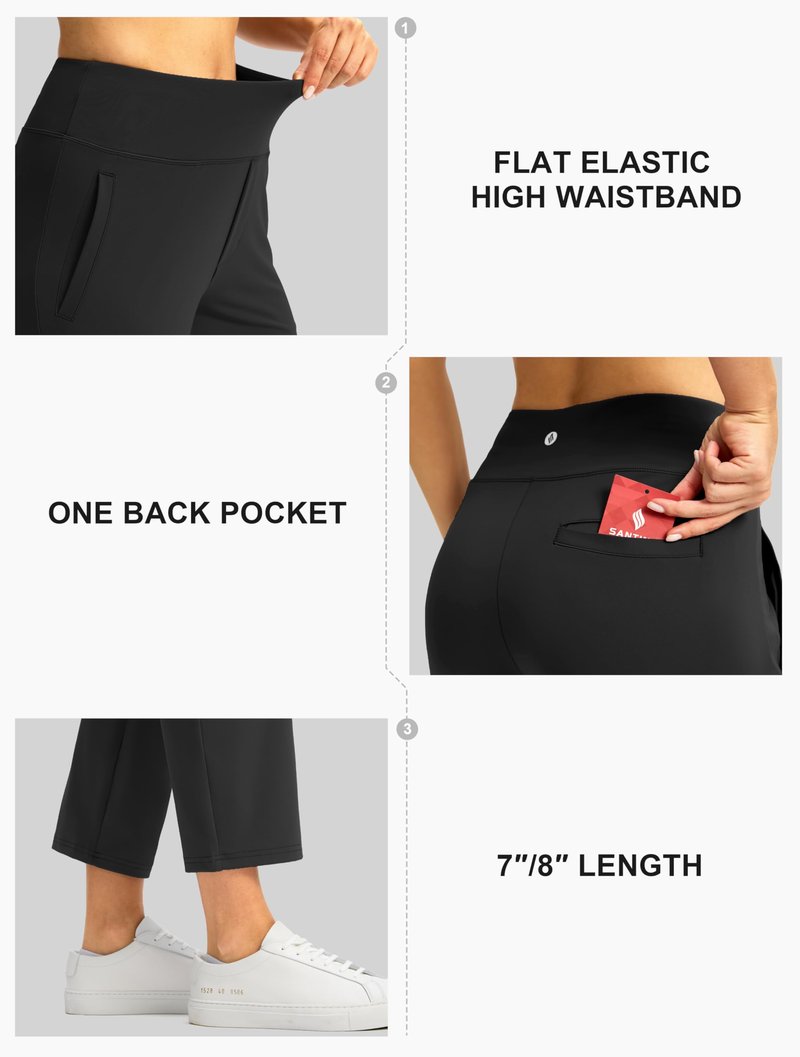 SANTINY Women's Pants with 3 Pockets 7/8 High Waisted Stretch Ankle Pants for Women Golf Casual Travel Athletic Work (Black_M)
