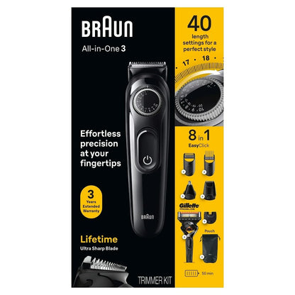 Braun All-In-One Style Kit Series 3 3430, 3-in-1 Trimmer for Men with Beard Trimmer, Ear & Nose Trimmer, Hair Clippers, Ultra-Sharp Blade, 20 Length Settings, Washable
