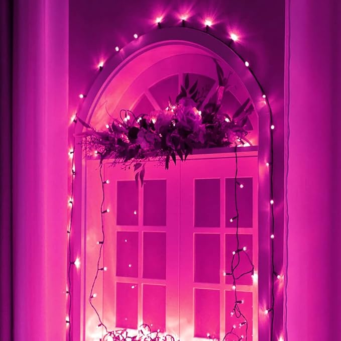 Pooqla Pink String Lights, 200 LED 66 ft Indoor and Outdoor Decorative LED Lights, 8 Modes Halloween Pink Fairy Light for Home Yard Patio Wedding Party Christmas Valentines Day Decoration