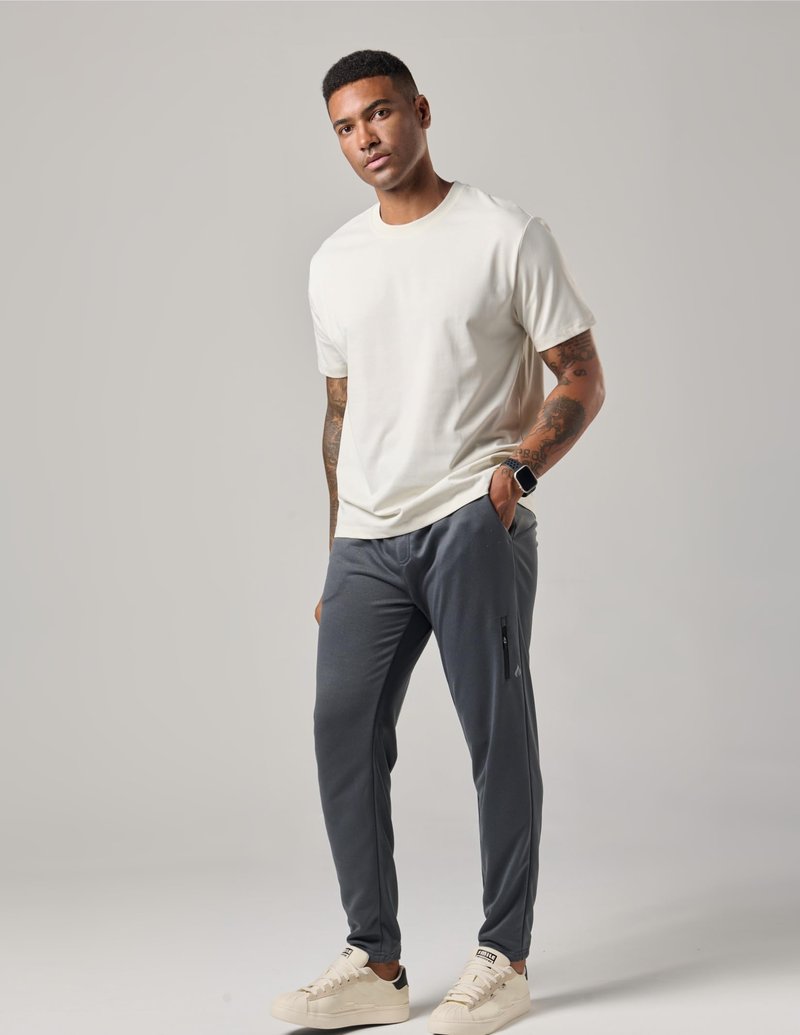 Liberty Pro 2 Pack Men’s Midweight Jogger Sweatpants with Zipper Pockets, 29" Inseam Active Drawstring Workout Pants (Set 1, Large) Charcoal/Black
