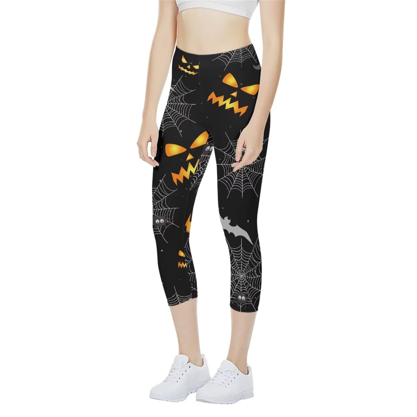 AFPANQZ Women's Leggings High Waisted Yoga Pants Casual Butt Lift Compression Leggings for Gym Yoga Sport Pants Seamless Halloween Cobweb Pumpkin Print Stretch Capri Yoga Pants