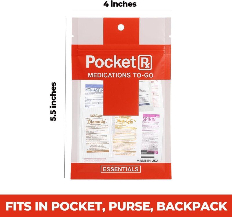 Pocket RX Business Mini Travel Medicine Kit – TSA-Approved First Aid Pouch with 14 Essential OTC Medications for Headache, Pain, Allergy, Upset Stomach & More – Compact, USA Made