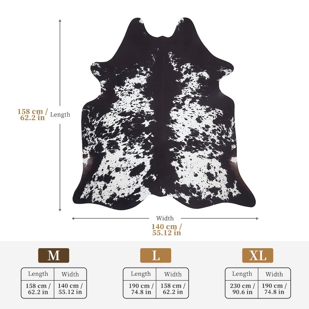 Faux Cowhide Rug 4.6x5.2ft Cow Print Cow Hide Rugs Small Premium Area Carpet Animal Print Rug Western Room Decor for Living Room Bedroom (Black&White)