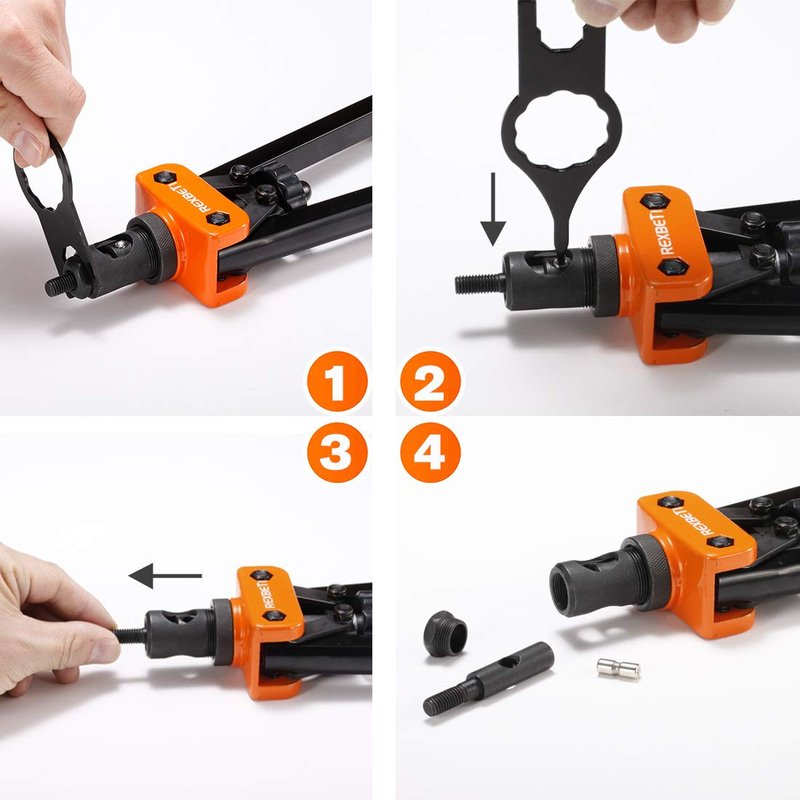 REXBETI 14" Rivet Nut Tool, Professional Rivet Setter Kit with 7 Metric & Sae Mandrels and 60pcs Rivnuts, Labor-Saving Design, Extra 1/4-20 mandrel with Rugged Carrying Case
