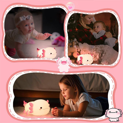 KangTen CHEN Cute Axolotl Night Light for Kids Bedroom, Animal Silicone Nursery Night Lamp Touch Control Nightlights USB Rechargeable Bedside Lamp for Baby Children Toddlers Girls Gift (Pink Axolotl)