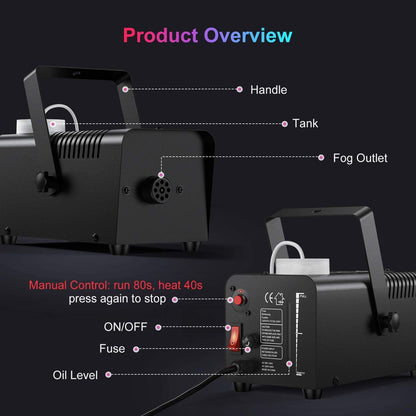 Fog Machine, Automatic Smoke Machine with Wireless Remote Control, Portable Capacity Stage Smoke Machine Fog for Parties, Halloween Wedding, 3 Modes Continuous Spray
