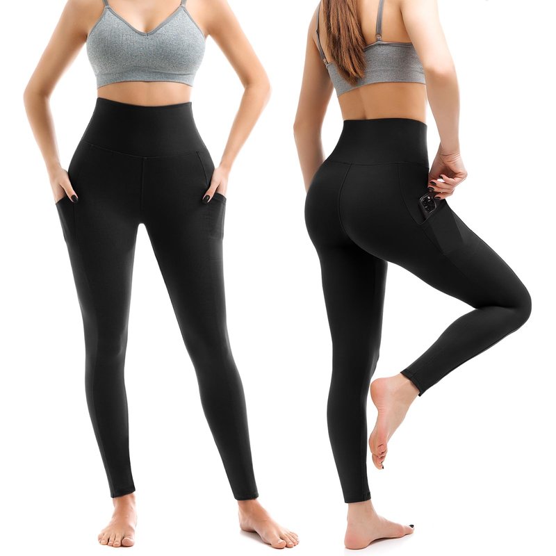 Leafigure 2 Packs Leggings with Pockets for Women, High Waisted Tummy Control Workout Leggings for Gym Black/Pink XXL